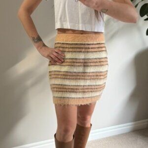 Striped Textured Mini Skirt in Peach & Cream